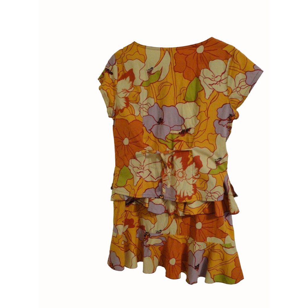 Globe Trotter Bali Top Skirt Set XL L Orange Beaded Snap Ruffle Rayon 2pc Boho - Picture 5 of 13